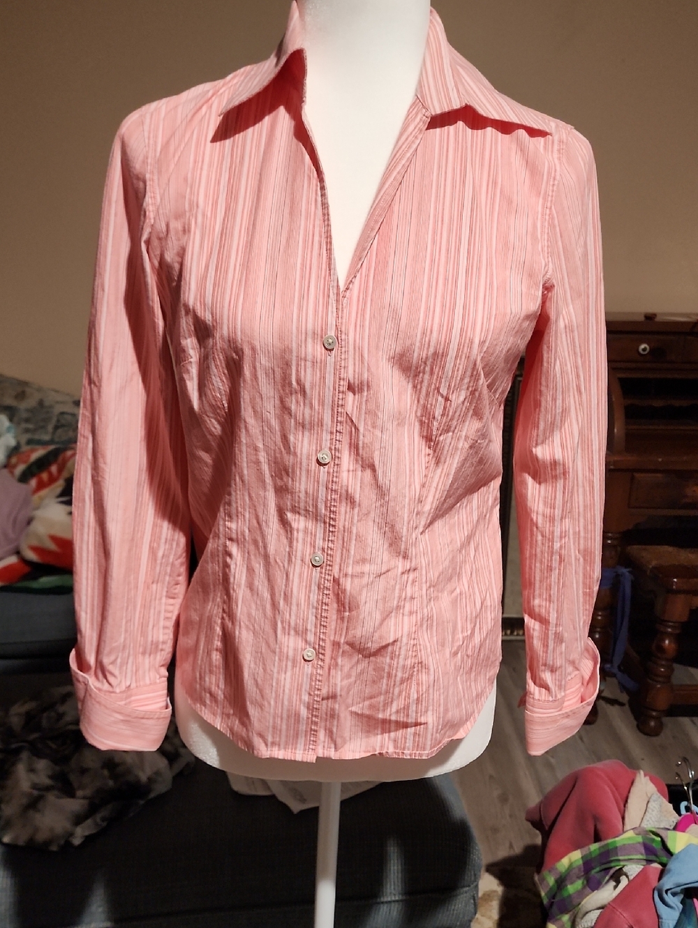 Ann Taylor Orange Striped Button-Down Shirt